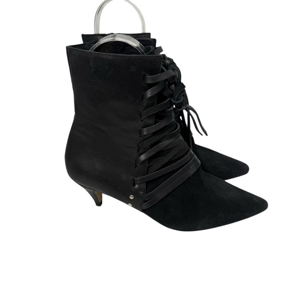 Free People Juliette Kitten Heel Ankle Boots Black Leather Size 36 Witchycore - Picture 3 of 9